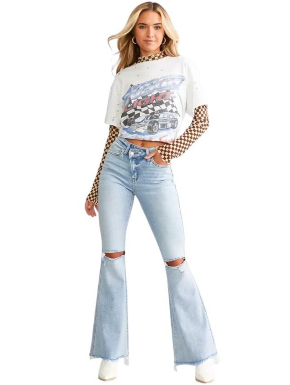 FLYING MONKEY High Rise Flare stretch destroyed jeans The Buckle sz 25x32.5L EUC